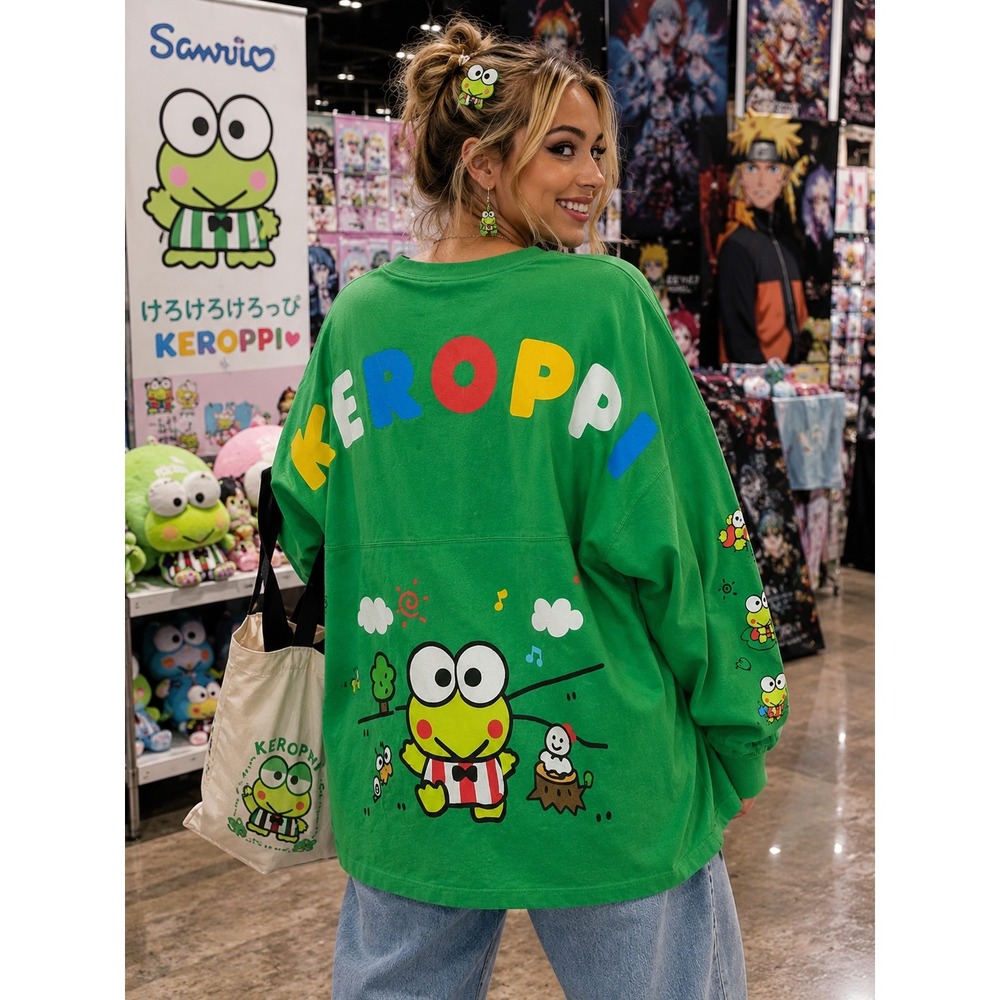Sanrio Keroppi Spirit Jersey XL Green Frog Japan LA Oversized Kawaii Sweatshirt
